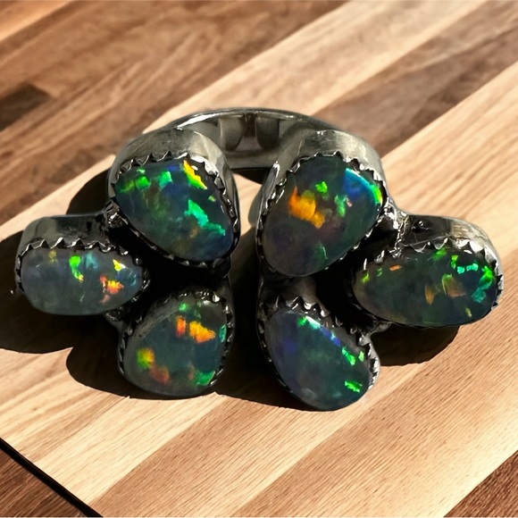 Aurora Opal Ring in Solid Sterling Silver Flutter Ring - Picture 3 of 10